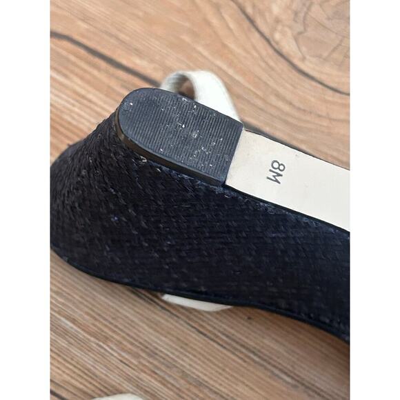 Preloved- Kate Spade Sandals Heels Black Ivory Leather Pom Pom Platform Wedges 8 - Picture 7 of 10